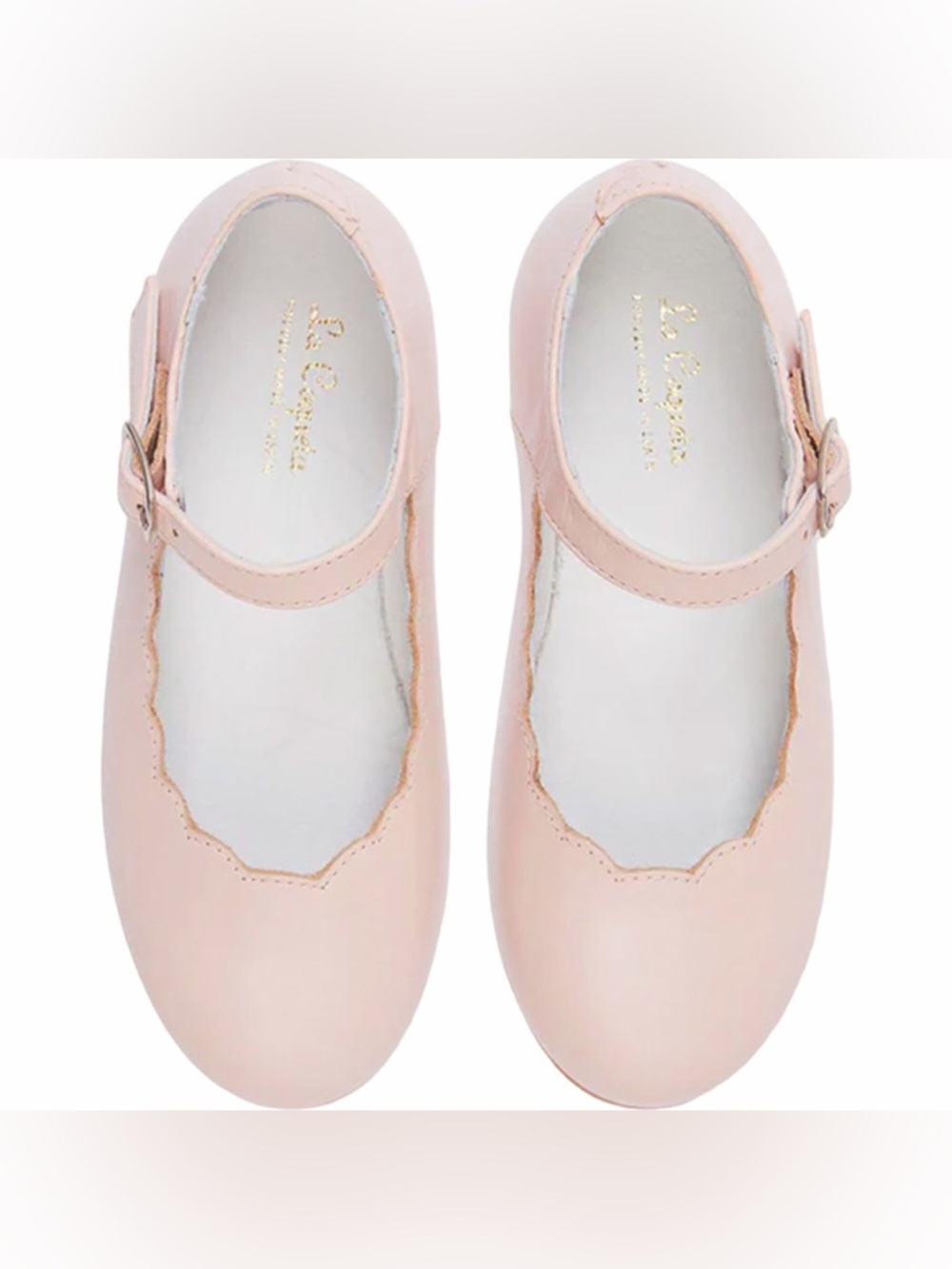 La Coqueta Blush Nappa Leather Scallop Mary Jane Shoes Girls Size 26 EU / US 9.5